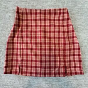Brandy Melville Mini Skirt Plaid Red Orange Casual‎ Party Size XS-S Stretch
